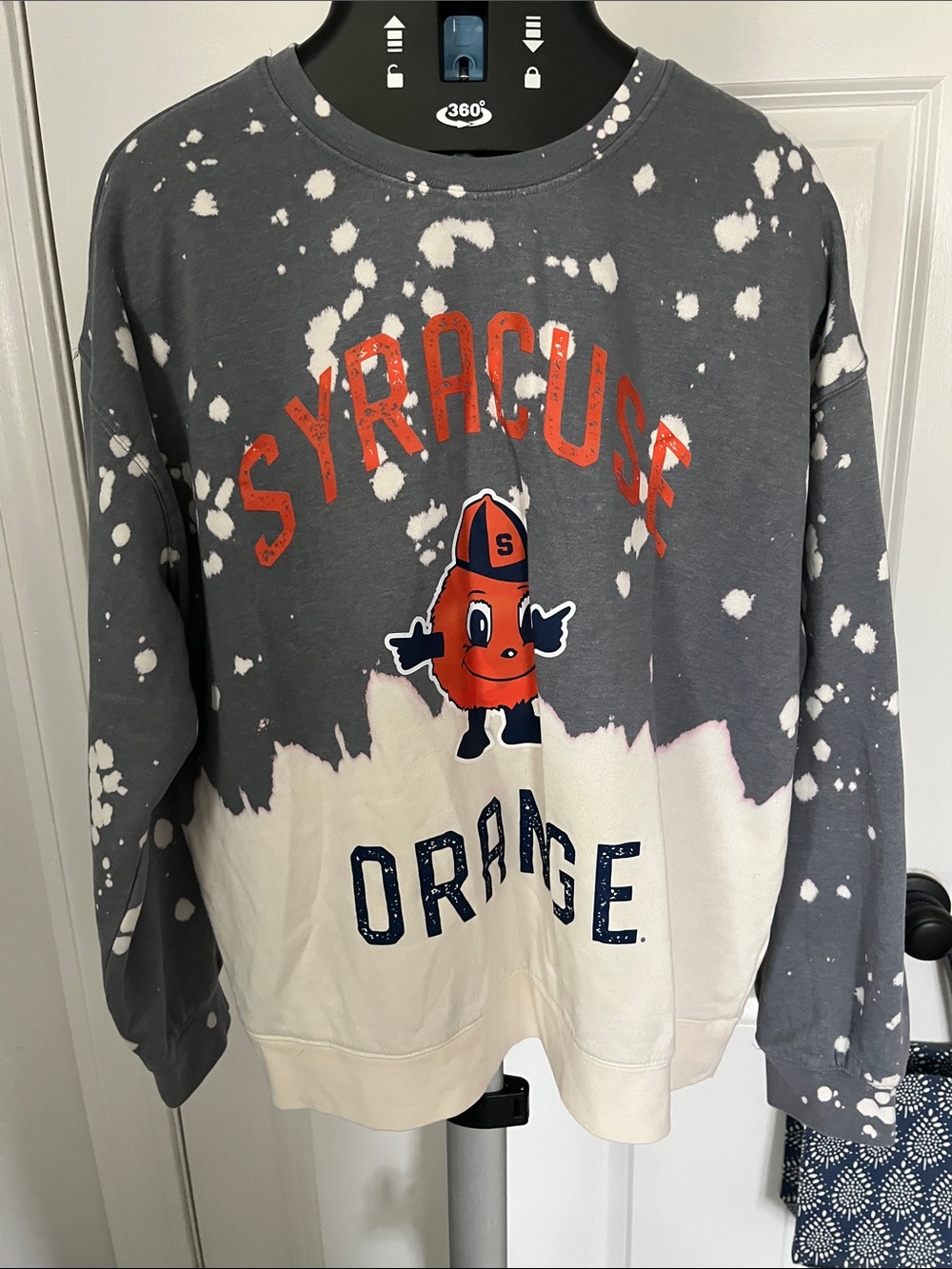 Fanatics Gray, White and Orange Syracuse Bleach-Effect Crewneck